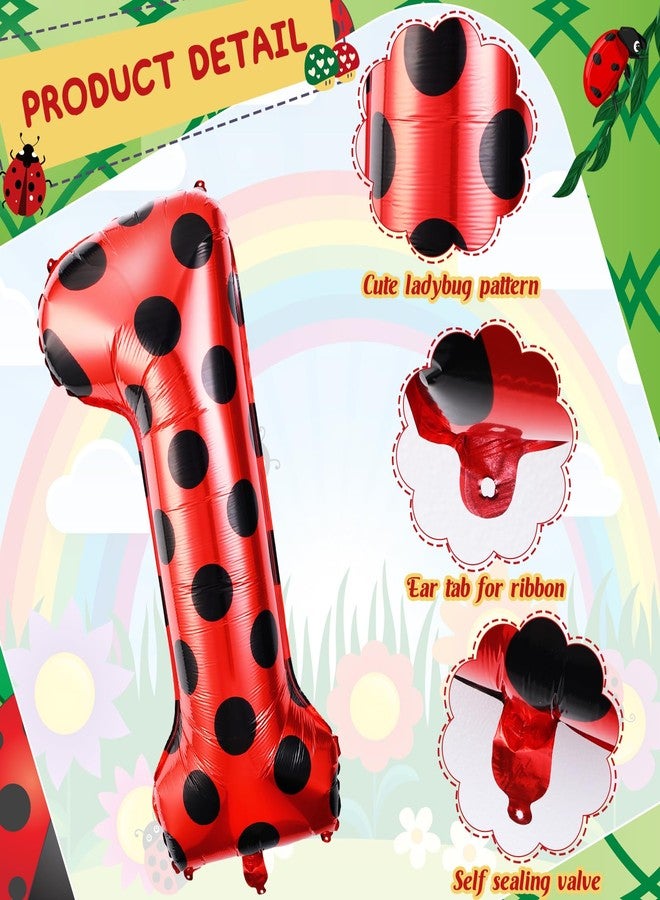 Lunmon 40 Inch Ladybug Large Number 1 Balloon 40 Inch Birthday Decorations Supplies Black Red Polka Dots Ladybird Dots Theme Number Balloons for 1st Birthday Party Baby Shower - Image 3